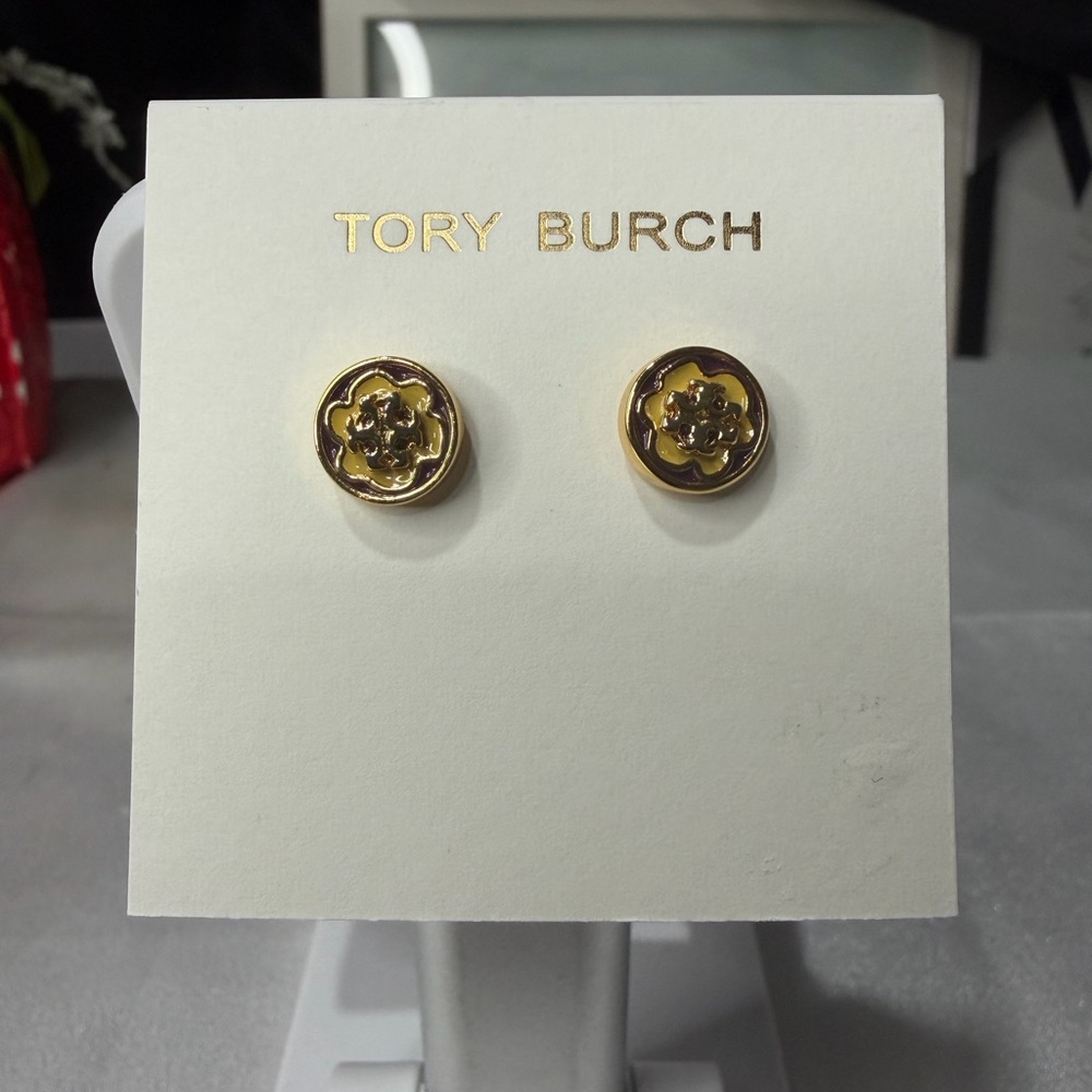 Tory Burch flower gold and yellow stud earrings